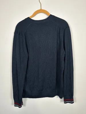 Brooks Brothers Large Womens Cardigan Striped Wrists Navy Blue V-Neck Wool Blend thumbnail 11