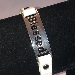 Blessed White Faux Leather and Silver Tone Bracelet thumbnail 2