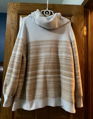 Tan and white stripe sweater thumbnail 1