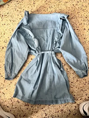 Free People Chambray Cotton Denim Mini Dress Belted Blue Front Zip SZ small thumbnail 5