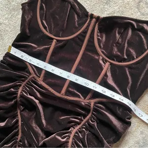 PrettyLittleThing Chocolate Brown Velvet Ruched Corset Mini Party Dress 12 thumbnail 8