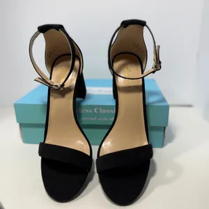 Ankis Women Black Faux Suede Block Heel Ankle Strap Sandals Size 7.5 Open Toe‎ thumbnail 5