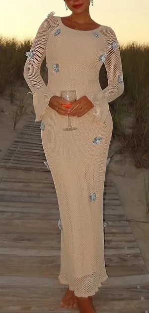 FBSH Paradise Knit Maxi Dress in Cream thumbnail 1