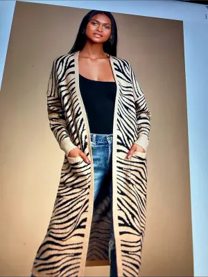 She + Sky Zebra Animal Print Long Cardigan Brown & Black thumbnail 2
