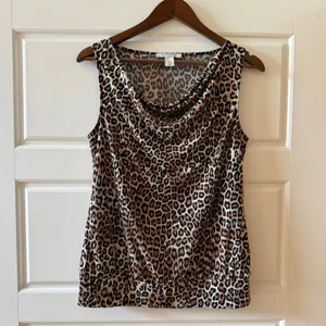White House Black Market‎ Brown Leopard Cowl Neck Tank Top Small Y2K Mob Wife thumbnail 2