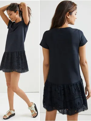 ANTHROPOLOGIE Maeve Black Flounced Eyelet Mini Shift Dress Size S thumbnail 2