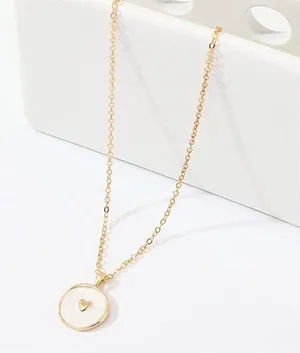 White Heart Charm Necklace Gold Chain w/ Celestial Pendant, Sun Moon Stars Love thumbnail 2