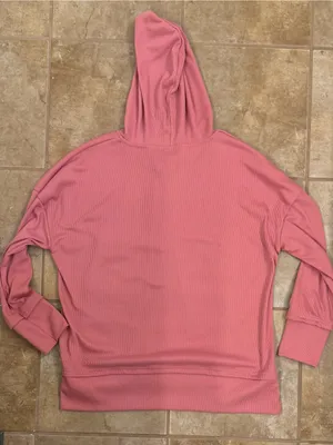 Women’s Pink Hooded Henley Pullover Sweatshirt thumbnail 2