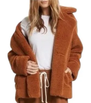 Free People Womens Teddy Peacoat Rust Orange Faux Fur Sherpa Jacket Size XS thumbnail 1