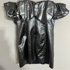 Zara Metallic‎ Silver Ruffle Off Shoulder Mini Dress NWT Size M Party Night Out thumbnail 9