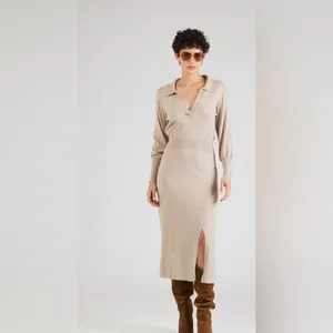 NICHOLAS Jade Midi Wool & Cotton Collared V Neck Long sleeve dress Oat Size‎ XS thumbnail 8