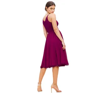 Dress The Population‎ Alicia Dark Magenta Sleeveless Fit & Flare Midi Dress - Lg thumbnail 3