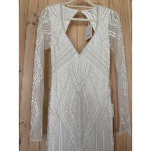 NWT Lulus Deedra White Sequin Beaded Backless Maxi Dress Wedding Bridal Bride M thumbnail 5