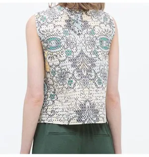 Perforated Tank Floral Laser-Cut Cut-Outs Cutouts Sleeveless Blouse Top M thumbnail 2