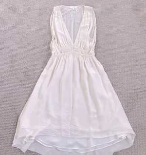 Aritzia Wilfred Silk Georgette Plunge Mini Dress XXS - Cream thumbnail 1