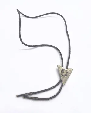Vintage square Dancing Bolo, Western Triangle arrowhead Leather Necklace Gold thumbnail 2