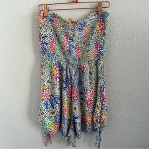 Urban Outfitters Strapless Romper Playsuit Smocked Upper Colorful Medium thumbnail 3