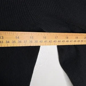 Lauren Ralph Lauren Black Ribbed Knit Long Sleeve Top M Silver Crest Button Cuff thumbnail 6