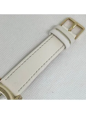 Ding feng Women’s watch gold tone rhinestones 35mm quartz white leather running thumbnail 4