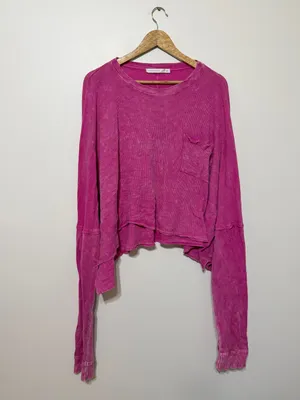 Altar’d State Pink Oversized Long Sleeve Acid Wash Size XL Ribbed Shirt Cotton thumbnail 2
