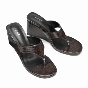 Cider brown leather wedge chunky thong sandals  thumbnail 3