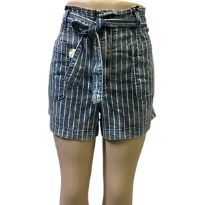 American Eagle Outfitters High Rise Tie Belted Striped Jean Shorts Plus Size 14 thumbnail 6