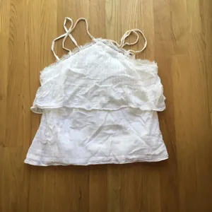 White House | Black Market White Tiered Pleat front Racerback design Eyelash Lace Trim cami in sm thumbnail 2