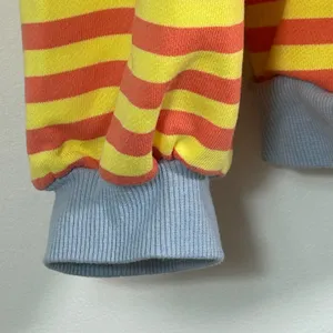 UEU Yellow Orange Striped Sweatshirt Blue Trim Crew Neck Pullover Large thumbnail 4