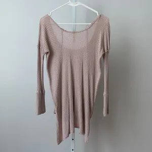 JOLIE Cotton Boho Relaxed Fairy Slouchy Waffle Knit Tunic Top OS Pink thumbnail 3