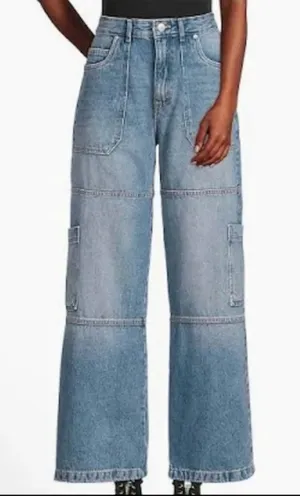 Avec Les Filles High Rise Wide Leg Carpenter Cargo Jeans Blue 26 thumbnail 1