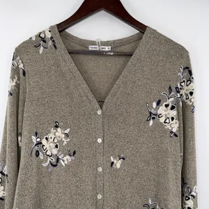 Figueroa & Flower Floral Embroidered Longline Cardigan Sweater Grey Boho Size XL thumbnail 3
