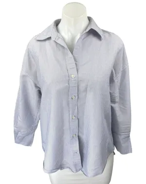 Zara Women's Blue White Striped Long Sleeve Button Down Shirt Blouse Top Size XS thumbnail 1