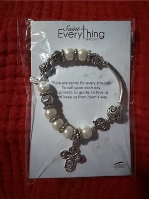 Saint Everything Pearl & Silver Cross Charm Bracelet thumbnail 1