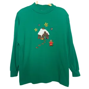 Karen Scott Vintage 90s Christmas Sweatshirt Gingerbread Man House Green Women Size XL Retro thumbnail 1