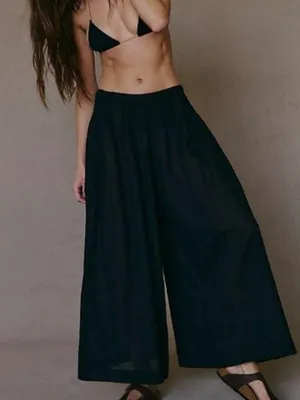 Free People Free-Est Black Super Wide Leg Lightweight Cotton Pants Small thumbnail 1