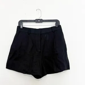 Zara Black Linen Blend High Waist Front Pleats Shorts Size Medium 8026/707 thumbnail 4