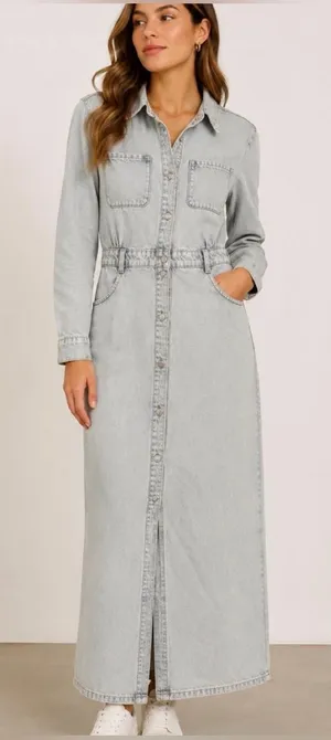 Zara | Long Sleeve Denim Maxi Dress, XS thumbnail 1