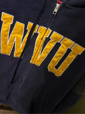 PINK Victoria's Secret Navy Zip-Up Hoodie with Yellow WVU Logo thumbnail 2