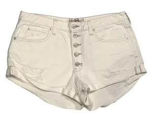 We The Free Free People White Distressed‎ Button Fly Denim Cuffed Shorts Size 31 thumbnail 1