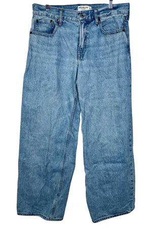 Abercrombie & Fitch Ultra Loose Low Rise Blue Denim Cropped Wide Leg Jeans Sz 27 thumbnail 1