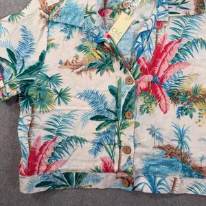 C&C California Women's Medium Tropical Button Up Shirt Linen Blend Short Sleeve thumbnail 5