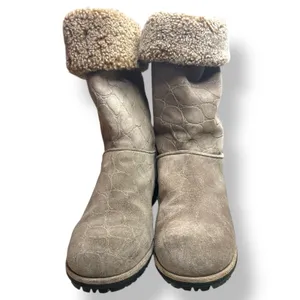 Stuart Weitzman Suede Shearling Lined Winter Boots‎ Taupe Croc Embossed Size 7.5 thumbnail 12