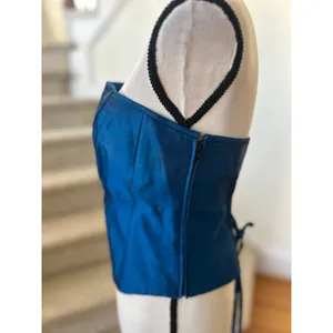 Vintage Y2K Scott McClintock Blue Satin Rhinestone Bedazzled Strapless Corset thumbnail 4