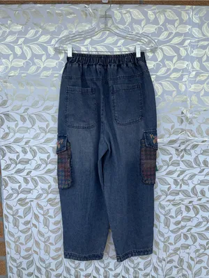 Retro Floral Embroidered Denim Cargo Jeans Antique Purplish Wash Small thumbnail 8