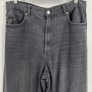 Zara High Rise Waisted Wide Leg‎ Raw Hem Black Denim Jeans Women's Size 14 thumbnail 5