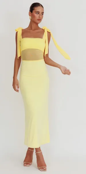 $115 NWT Selfie Leslie Starry Eyed Mesh Waist Maxi Dress Lemon XL thumbnail 1