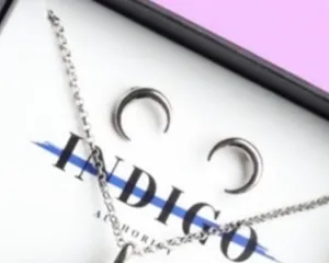 Indigo Authority Crescent Horn Necklace and Pierced Earrings Set thumbnail 2
