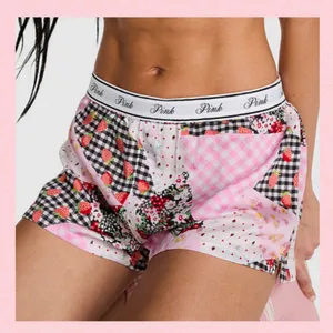 PINK VICTORIA’S SECRET Silky Pajama Shorts Patchwork Gingham Berries Floral M thumbnail 2