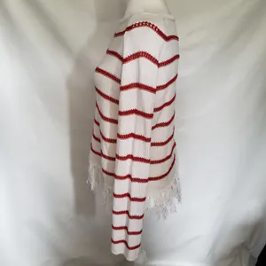 W by Worth Breton Stripe Womens Sweater Sz S Fisherman Nautical Fringe Preppy thumbnail 14