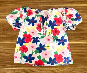 Karlie Women Cotton Multicolor Floral Puff Sleeve Blouse Boutique Boho Chic thumbnail 1